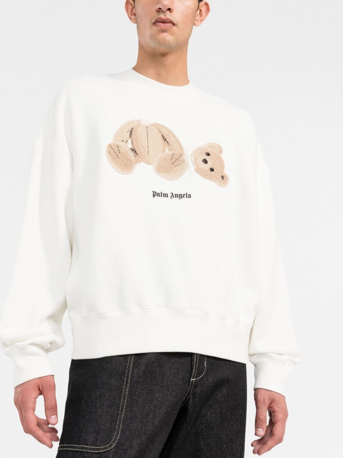 Palm Angels – Sweatshirt mit Rundhalsausschnitt und Bärenmotiv in Weiß