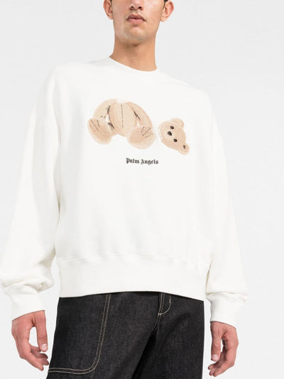 Palm Angels – Sweatshirt mit Rundhalsausschnitt und Bärenmotiv in Weiß