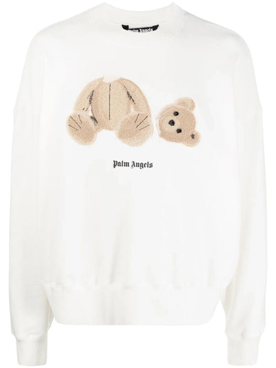 Palm Angels – Sweatshirt mit Rundhalsausschnitt und Bärenmotiv in Weiß