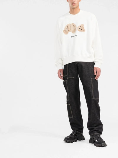 Palm Angels – Sweatshirt mit Rundhalsausschnitt und Bärenmotiv in Weiß