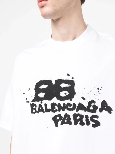 Balenciaga – T-Shirt mit handgezeichnetem BB-Symbollogo in Weiß