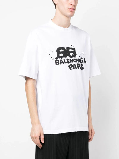 Balenciaga – T-Shirt mit handgezeichnetem BB-Symbollogo in Weiß