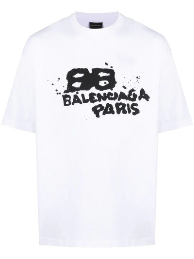 Balenciaga – T-Shirt mit handgezeichnetem BB-Symbollogo in Weiß