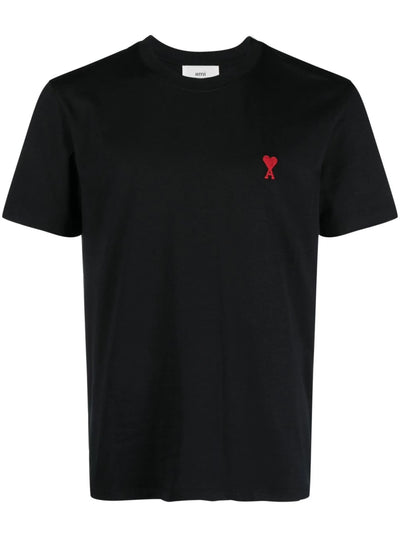 Ami Paris – T-Shirt „Ami De Coeur“ in Rot mit aufgesticktem Logo in Schwarz