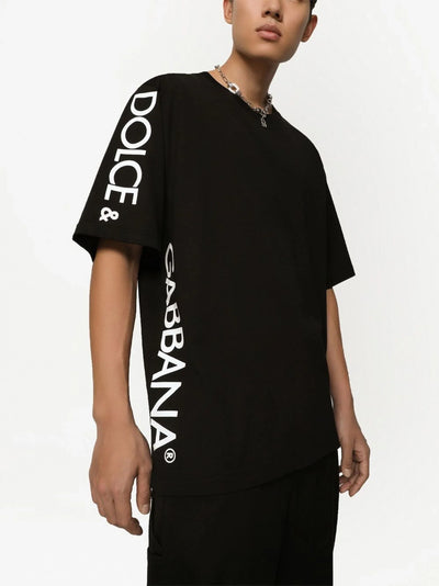 Dolce &amp; Gabbana – Schwarzes T-Shirt mit seitlichem Logodruck