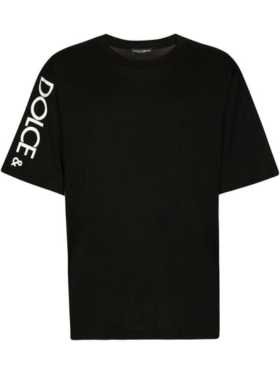 Dolce &amp; Gabbana – Schwarzes T-Shirt mit seitlichem Logodruck