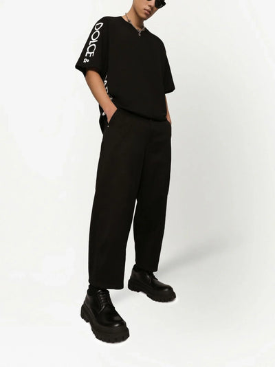 Dolce &amp; Gabbana – Schwarzes T-Shirt mit seitlichem Logodruck