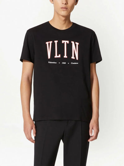 Valentino – Schwarzes T-Shirt mit College-Logo im VLTN-Print