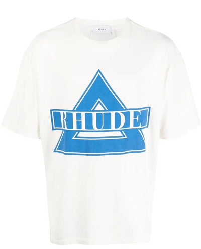 Rhude – Blauer Dreieck-Logodruck in Weiß 