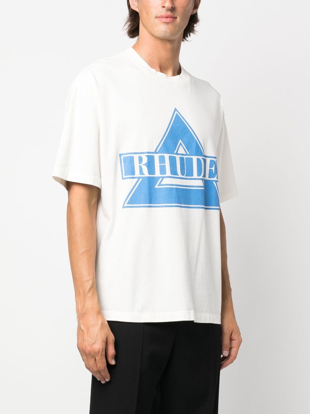 Rhude – Blauer Dreieck-Logodruck in Weiß 