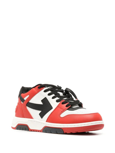 Off-White – Out of Office – Niedrige Ledersneaker in Rot/Schwarz 