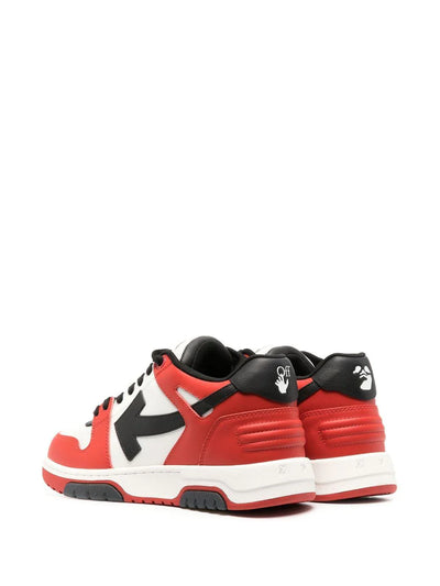 Off-White – Out of Office – Niedrige Ledersneaker in Rot/Schwarz 