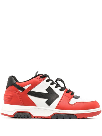 Off-White – Out of Office – Niedrige Ledersneaker in Rot/Schwarz 