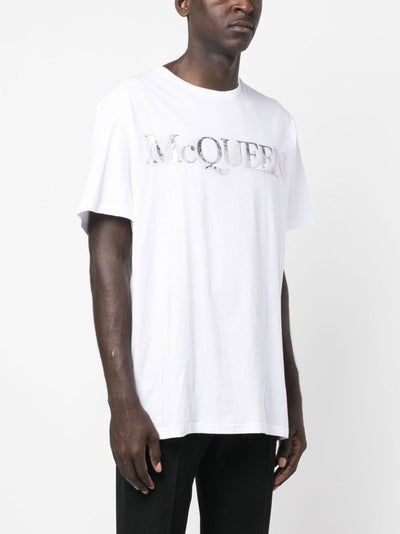 Alexander McQueen – Weißes T-Shirt mit Spray Crush-Logoprint