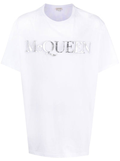 Alexander McQueen – Weißes T-Shirt mit Spray Crush-Logoprint