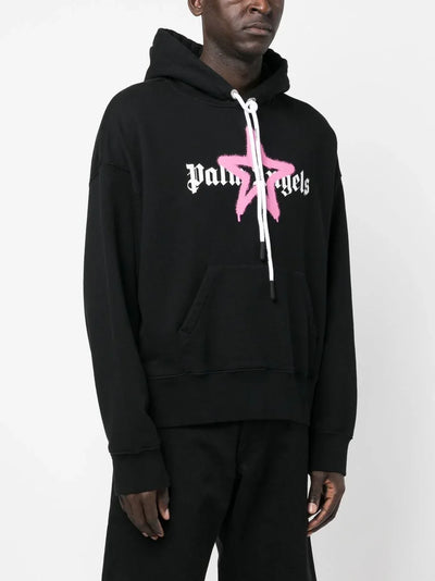 Palm Angels – Kapuzenpullover mit rosa Stern-Sprühdruck in Schwarz 
