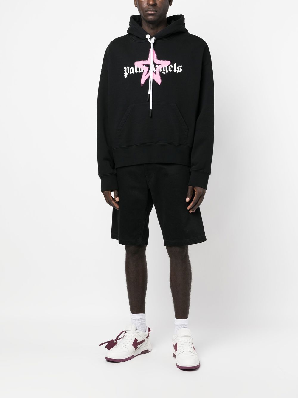 Palm Angels – Kapuzenpullover mit rosa Stern-Sprühdruck in Schwarz 