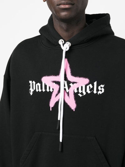 Palm Angels – Kapuzenpullover mit rosa Stern-Sprühdruck in Schwarz 