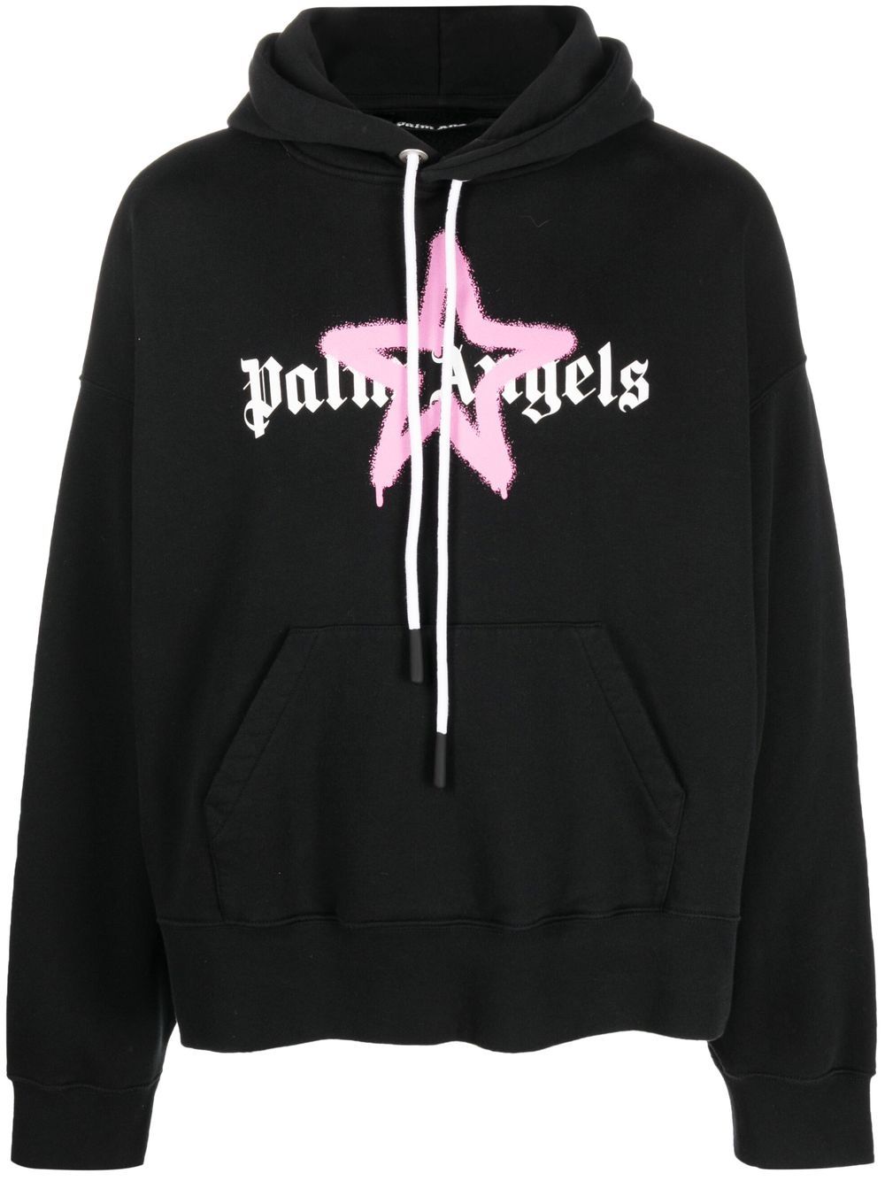 Palm Angels – Kapuzenpullover mit rosa Stern-Sprühdruck in Schwarz 