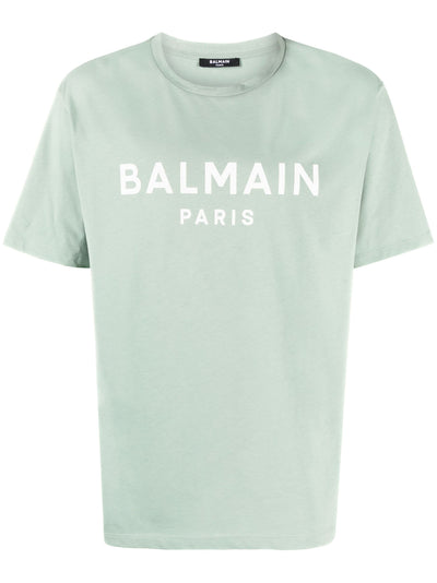 Balmain Paris – T-Shirt mit Logo-Print in Aquagrün