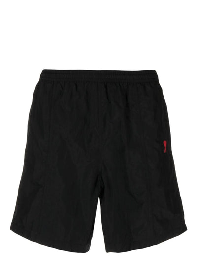 AMI PARIS – Badeshorts mit gesticktem Logo in Schwarz