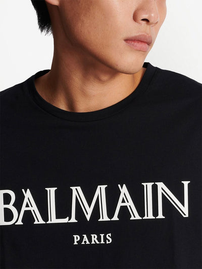 Balmain Oversize-T-Shirt mit römischem Gummilogo in Schwarz