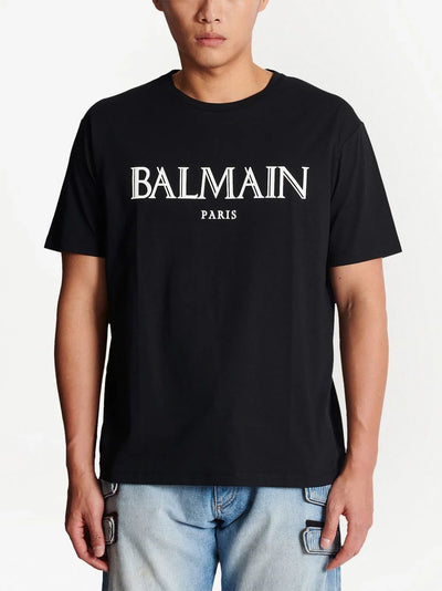 Balmain Oversize-T-Shirt mit römischem Gummilogo in Schwarz
