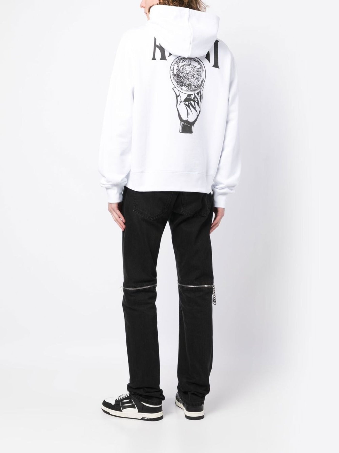 Amiri – Weißer Kapuzenpullover mit Kristallkugel-Logo