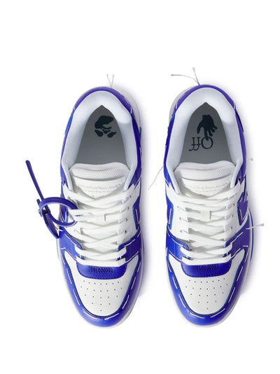 Off-White – Out of Office Sartorial – Blaue Leder-Sneaker mit Ziernähten