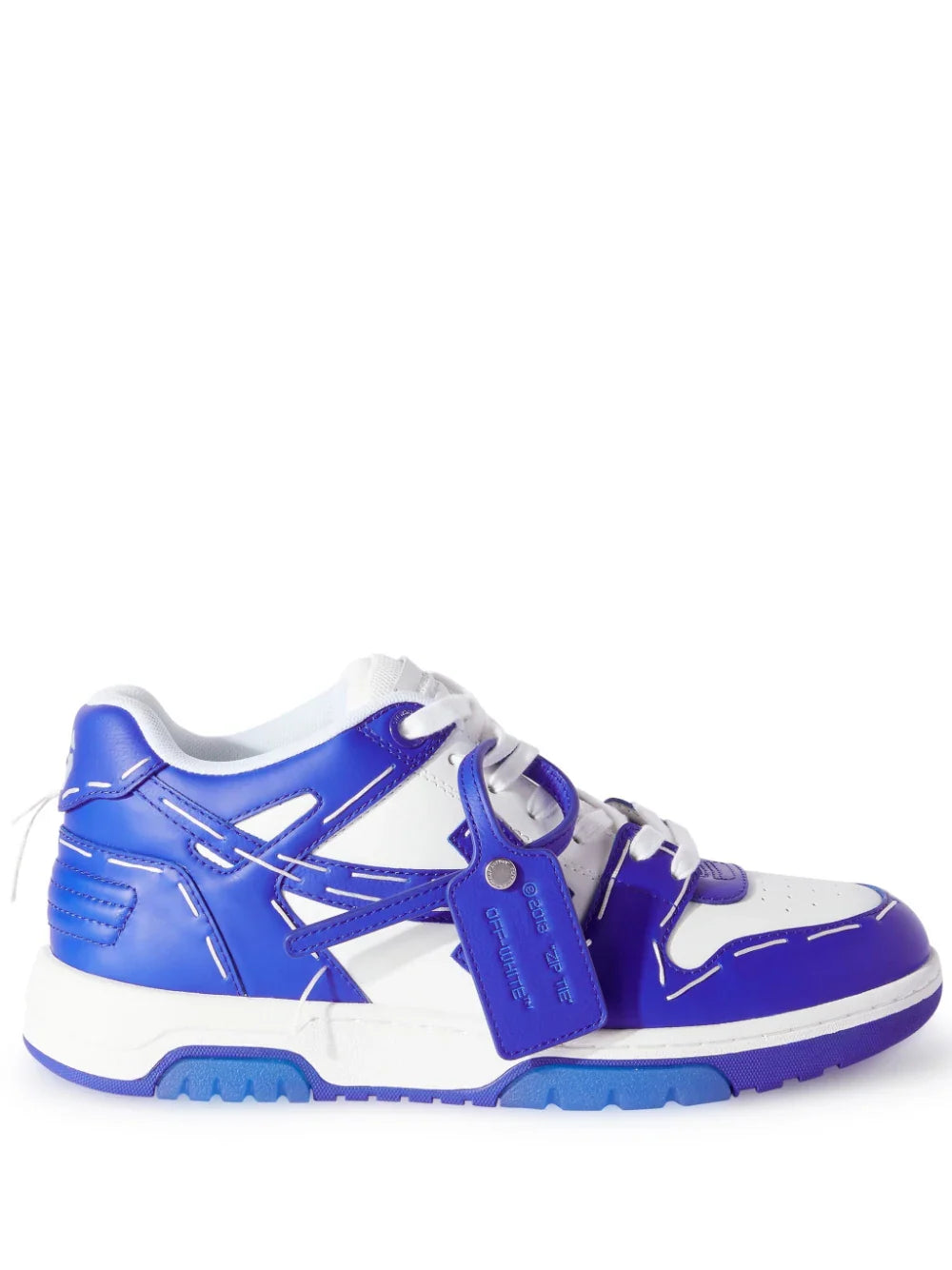 Off-White – Out of Office Sartorial – Blaue Leder-Sneaker mit Ziernähten