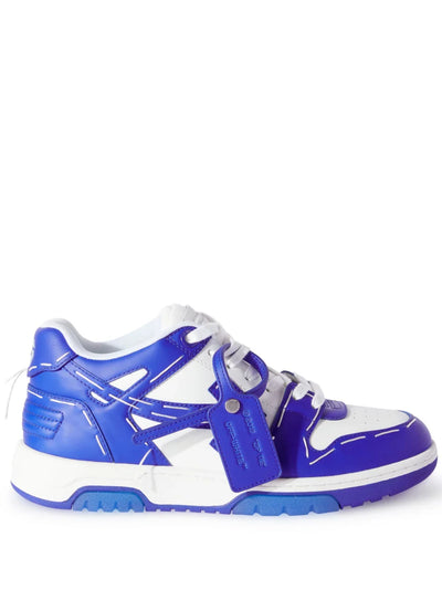 Off-White – Out of Office Sartorial – Blaue Leder-Sneaker mit Ziernähten