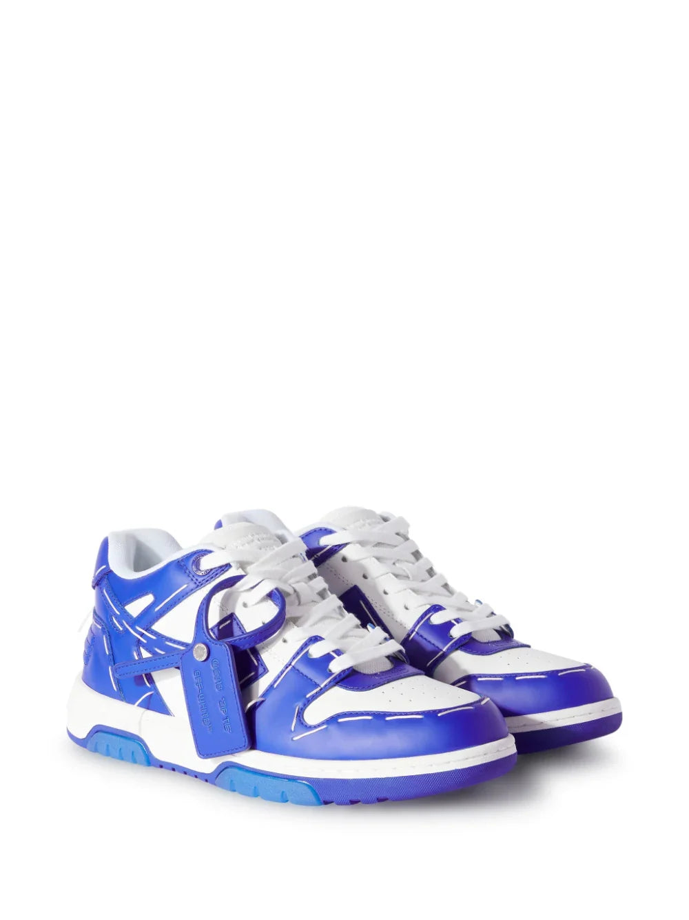 Off-White – Out of Office Sartorial – Blaue Leder-Sneaker mit Ziernähten