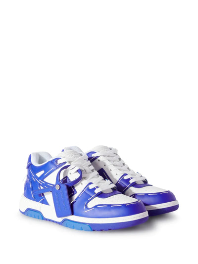 Off-White – Out of Office Sartorial – Blaue Leder-Sneaker mit Ziernähten