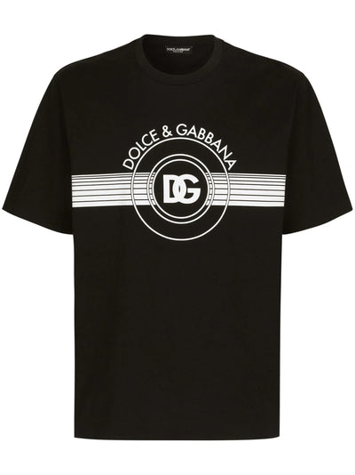 Dolce &amp; Gabbana – Schwarzes T-Shirt mit Interlock-DG-Logoprint
