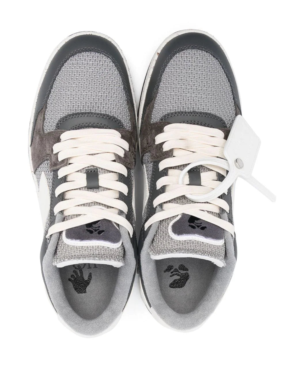 Off-White – Out of Office – Niedrige, schmale Sneaker aus Leder und Mesh in Grau