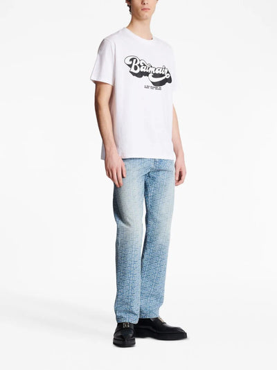 Balmain – Weißes T-Shirt mit Logo-Print im Stil der 70er 