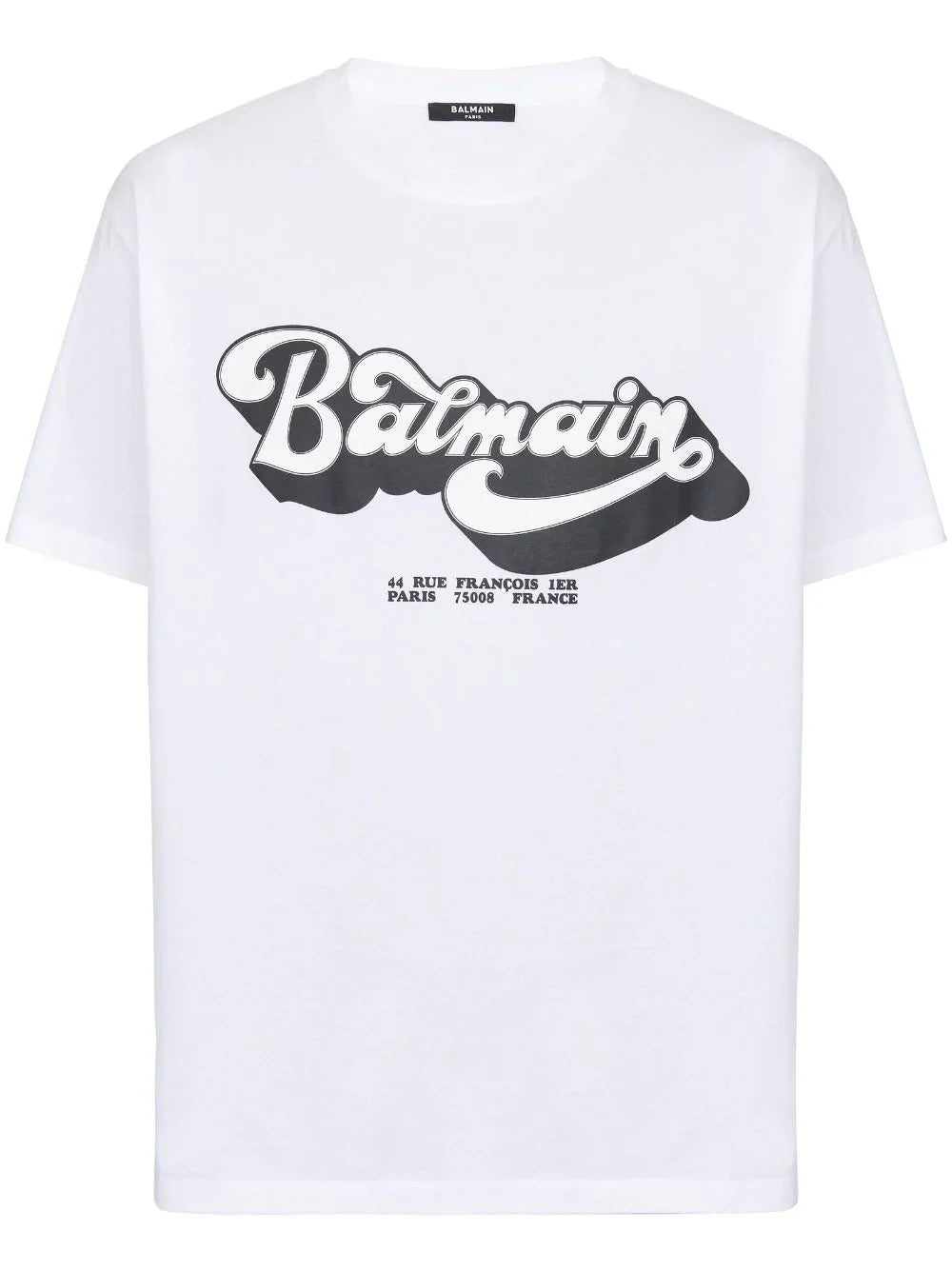 Balmain – Weißes T-Shirt mit Logo-Print im Stil der 70er 