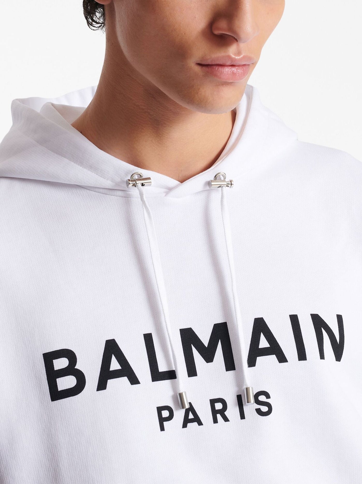 Balmain Paris – Weißer Kapuzenpullover mit Logo-Print