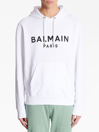 Balmain Paris – Weißer Kapuzenpullover mit Logo-Print