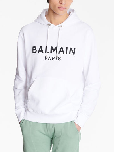 Balmain Paris – Weißer Kapuzenpullover mit Logo-Print