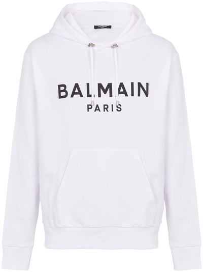 Balmain Paris – Weißer Kapuzenpullover mit Logo-Print