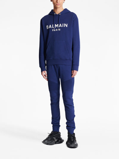 Balmain Paris – Kapuzenpullover mit Logo-Print in Marineblau