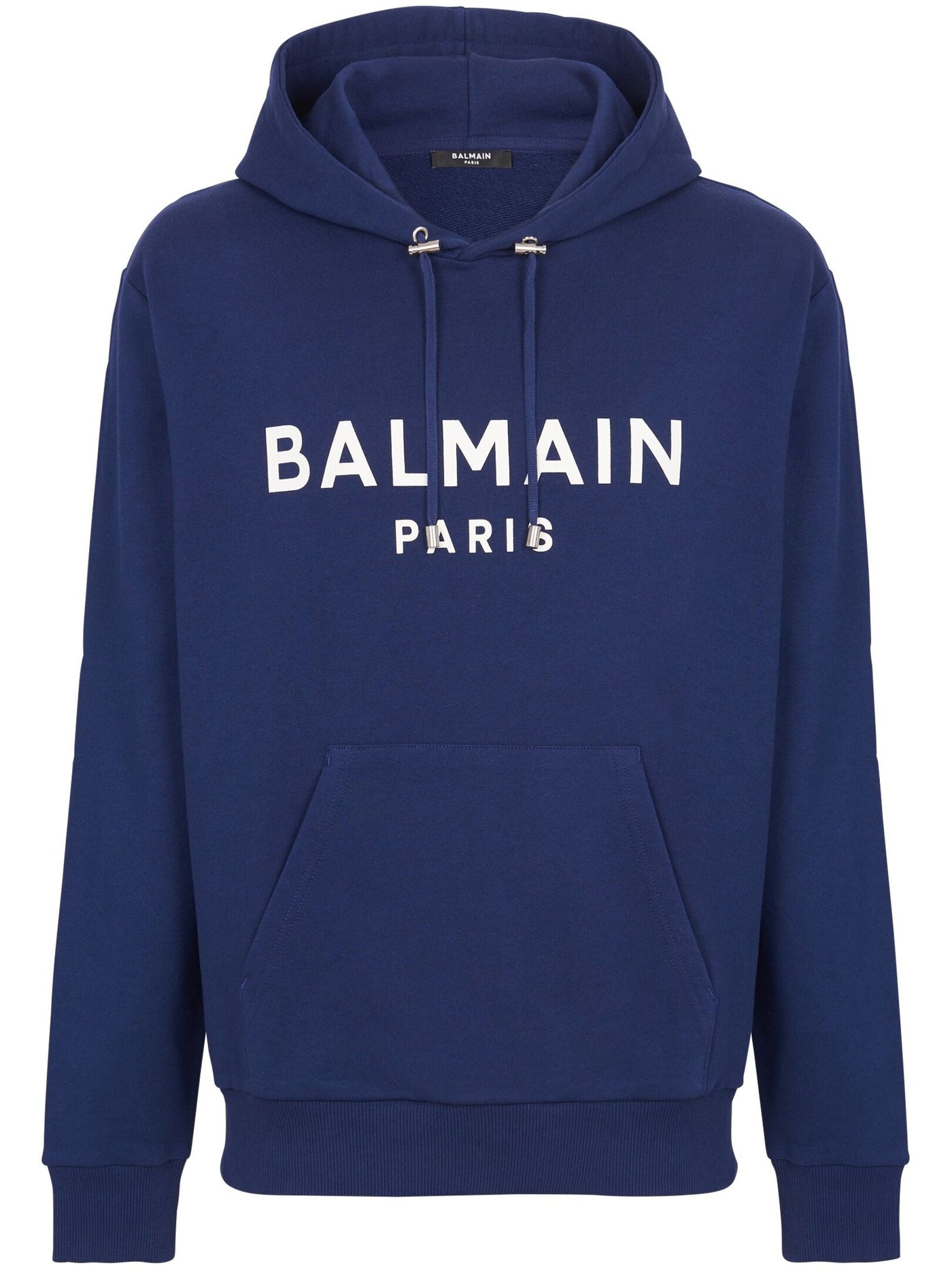 Balmain Paris – Kapuzenpullover mit Logo-Print in Marineblau