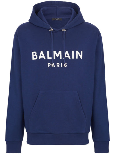 Balmain Paris – Kapuzenpullover mit Logo-Print in Marineblau