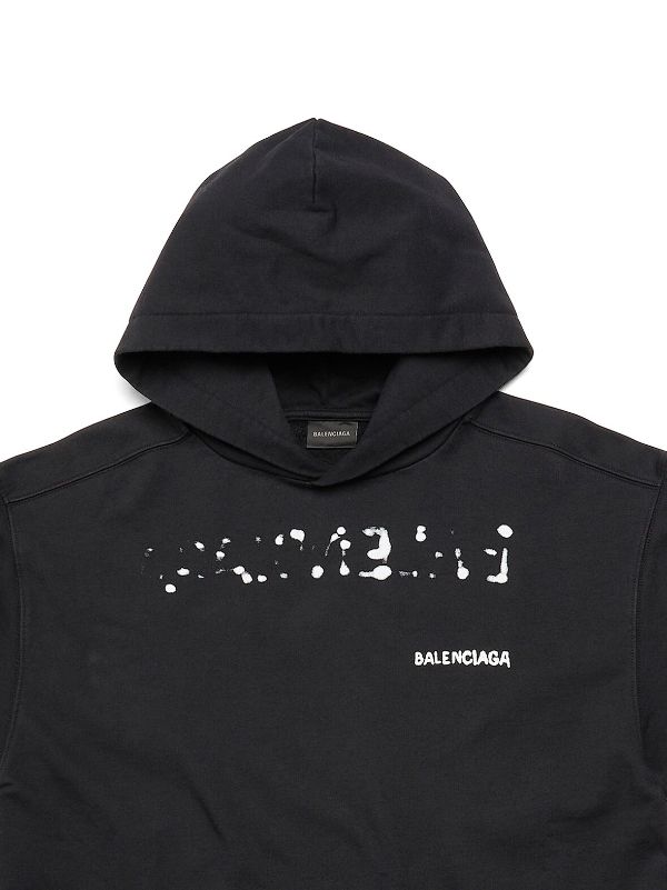 Balenciaga Kapuzenpullover Aus Baumwolle Mit Handgezeichnetem Logo Schwarz