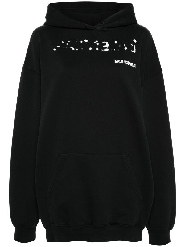 Balenciaga Kapuzenpullover Aus Baumwolle Mit Handgezeichnetem Logo Schwarz