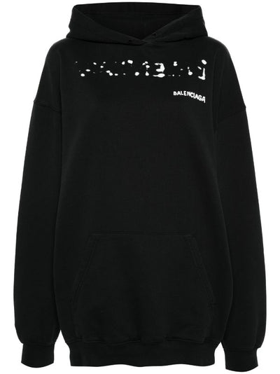 Balenciaga Kapuzenpullover Aus Baumwolle Mit Handgezeichnetem Logo Schwarz
