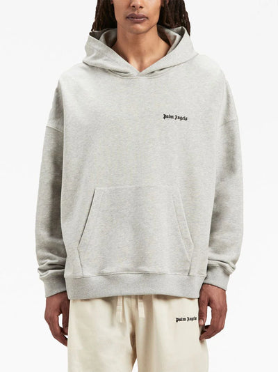 Palm Angels – Grauer Kapuzenpullover mit Logostickerei