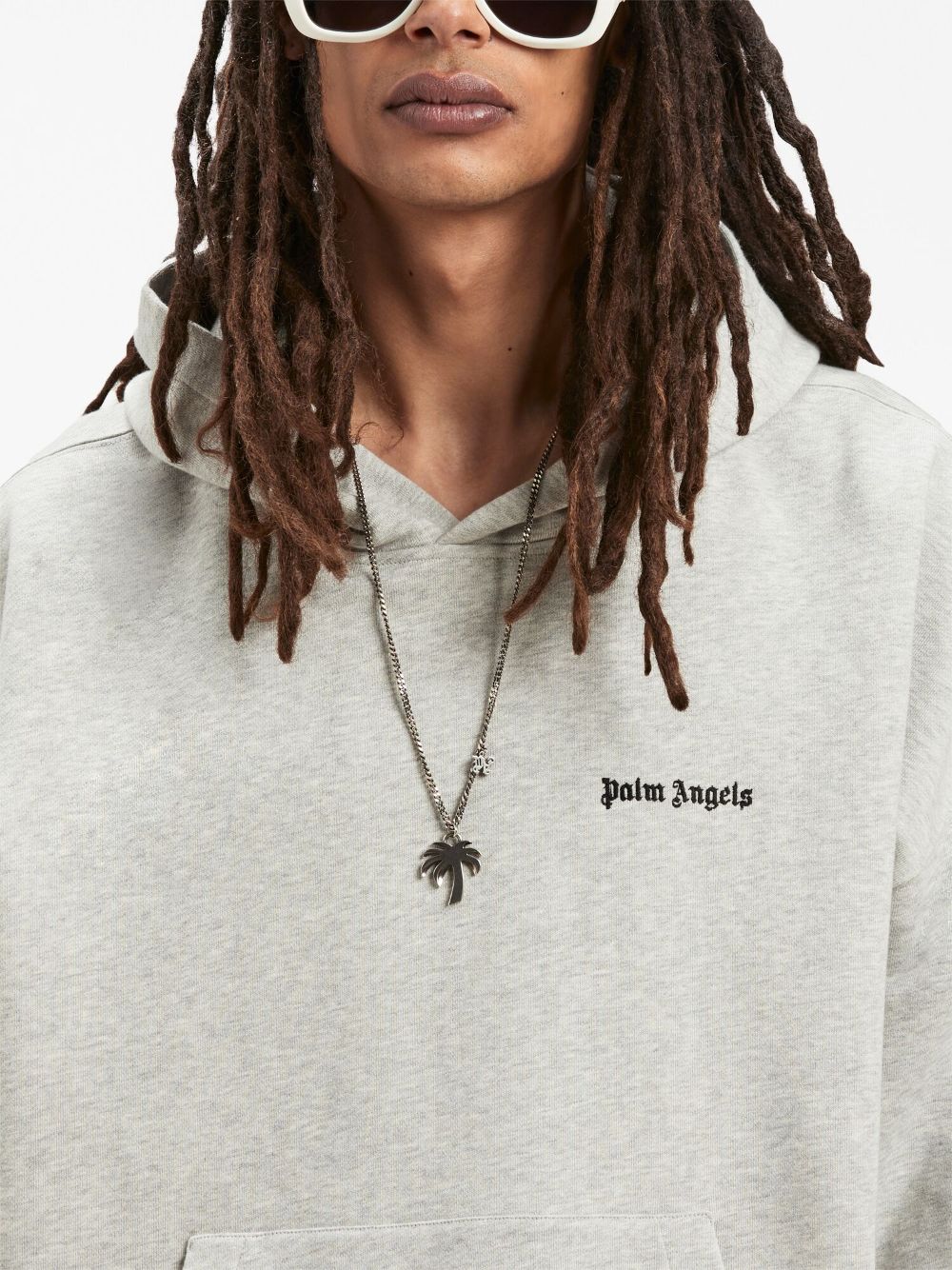 Palm Angels – Grauer Kapuzenpullover mit Logostickerei