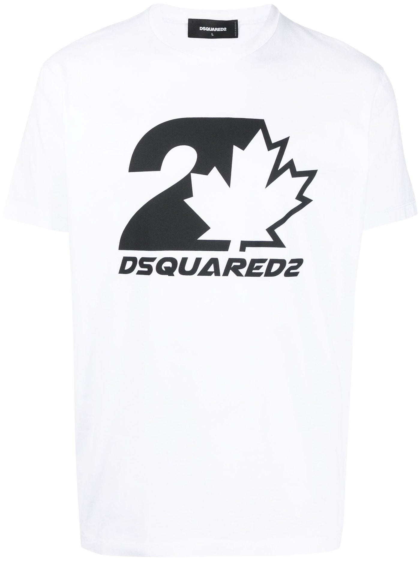 Dsquared2 – Weißes T-Shirt mit auffälligem Ahornblatt-Logodruck